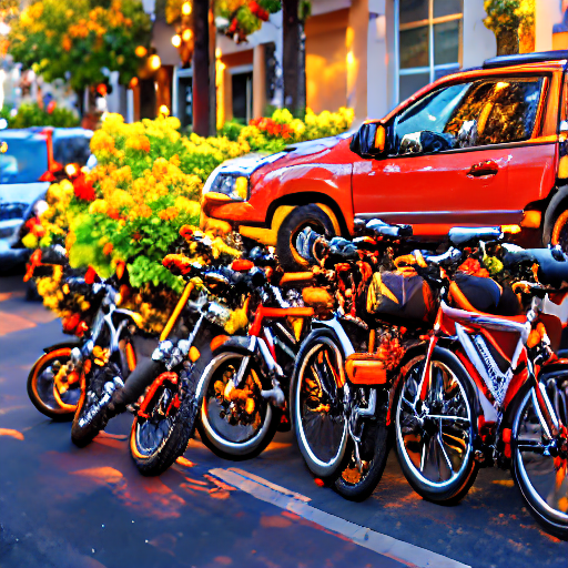 083_A bunch of bicycles parked on the street with items sitting around them.png